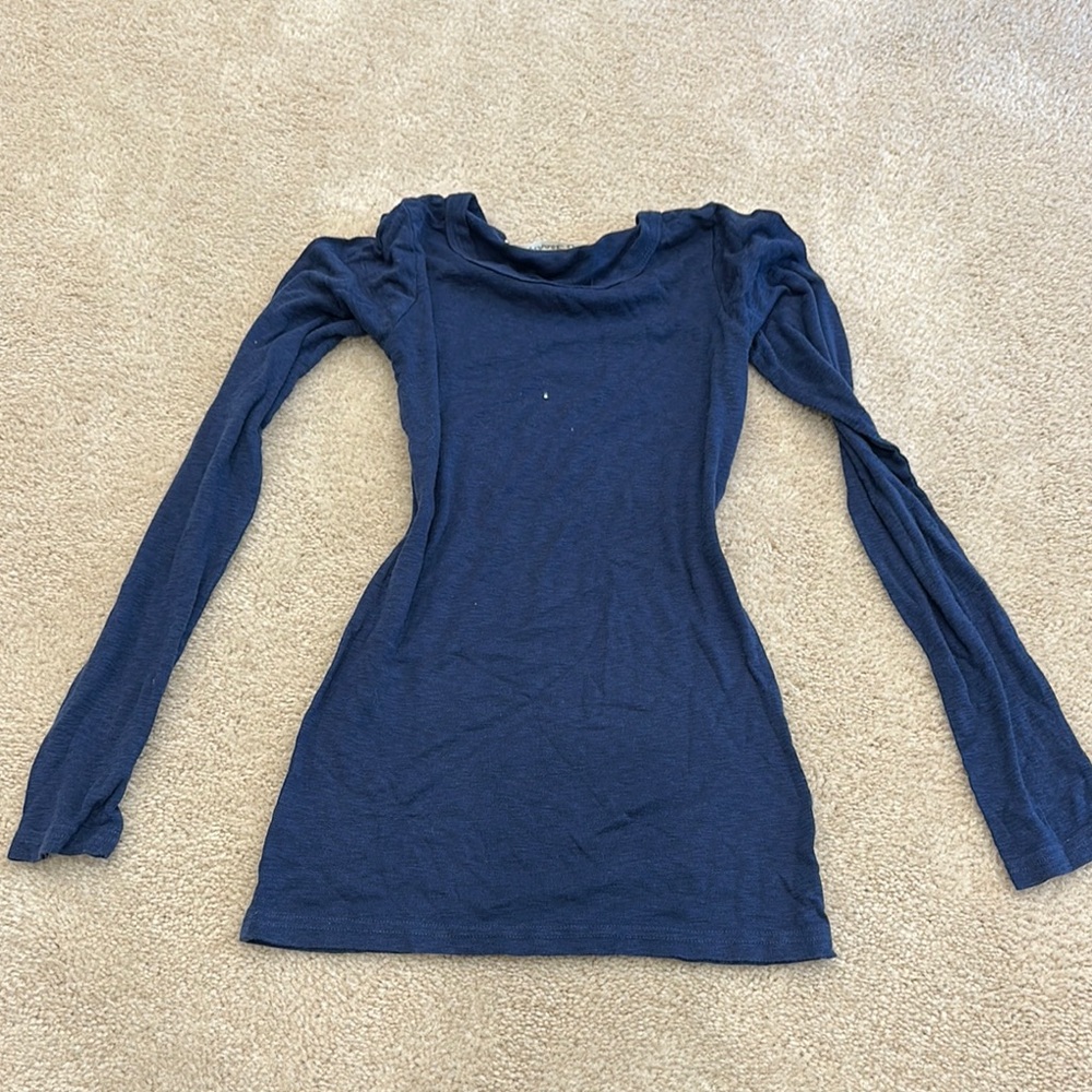 Michael Stars Blue Puff Sleeve Fitted Blouse